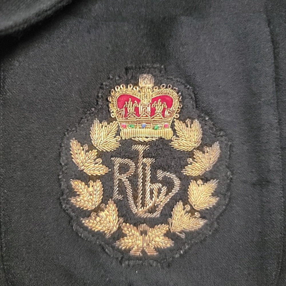 Vintage Lauren Ralph Lauren Navy Double Breasted Wool Crest Logo Blazer Size 16 - Picture 5 of 15